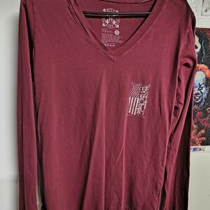 Red Long Sleeve V-Neck Shirt